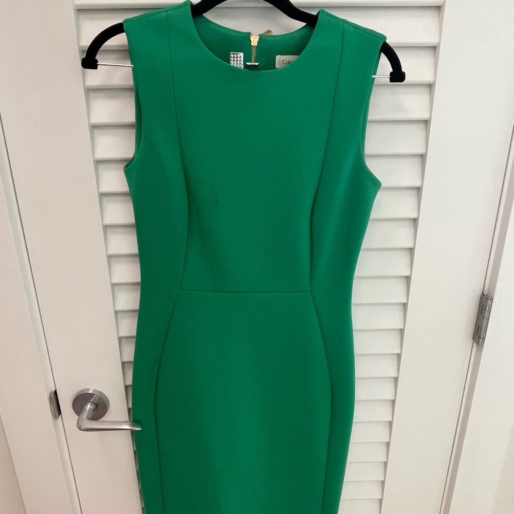 Calvin Klein Green Sheath Midi Dress Crew Neck Sleeveless